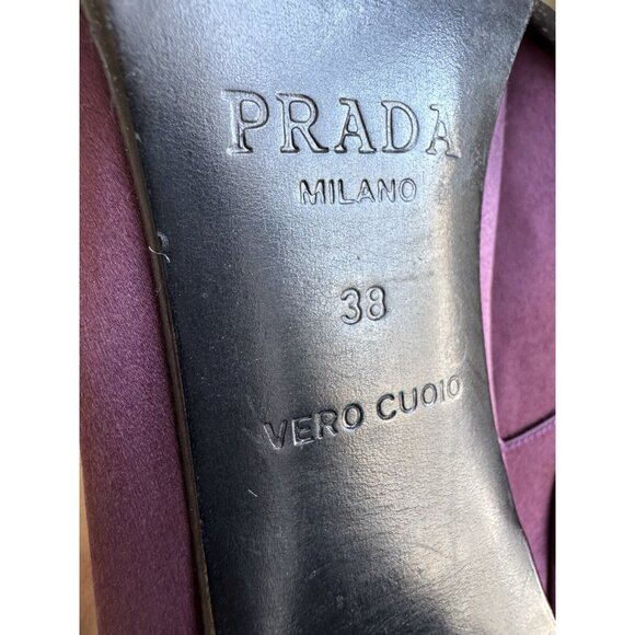 Prada Mary Jane 38 Heels Purple Satin Silk Vintage 1994 - Picture 13 of 14